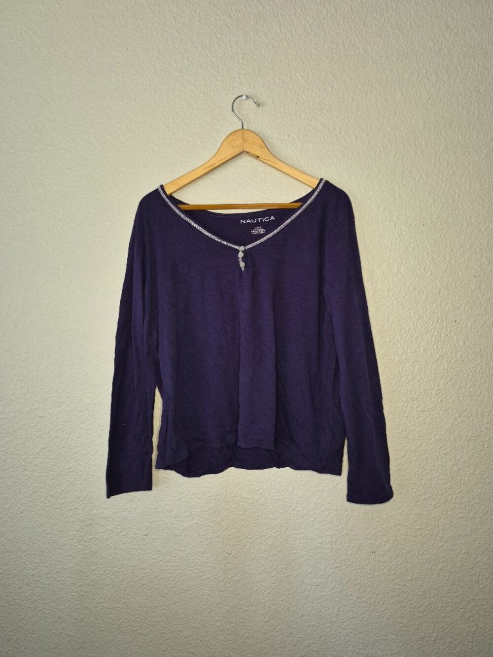 NWOT Nautica Womens Purple Long Sleeve Pajama Shirt Size: Large
